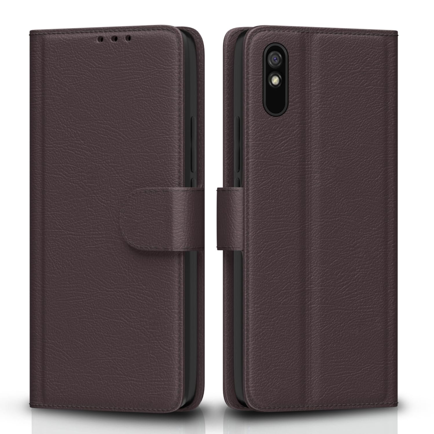 Pikkme Flip Cover Leather Finish | Inside TPU with Card Pockets | Wallet Stand and Shock Proof | Complete Protection Flip Case for Redmi 9A / 9i / 9A Sport(Coffee)