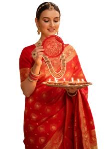 EthnicJunction Women’s Paithani Silk Blend Woven Saree With Blouse Piece |Wedding Saree | Red Saree