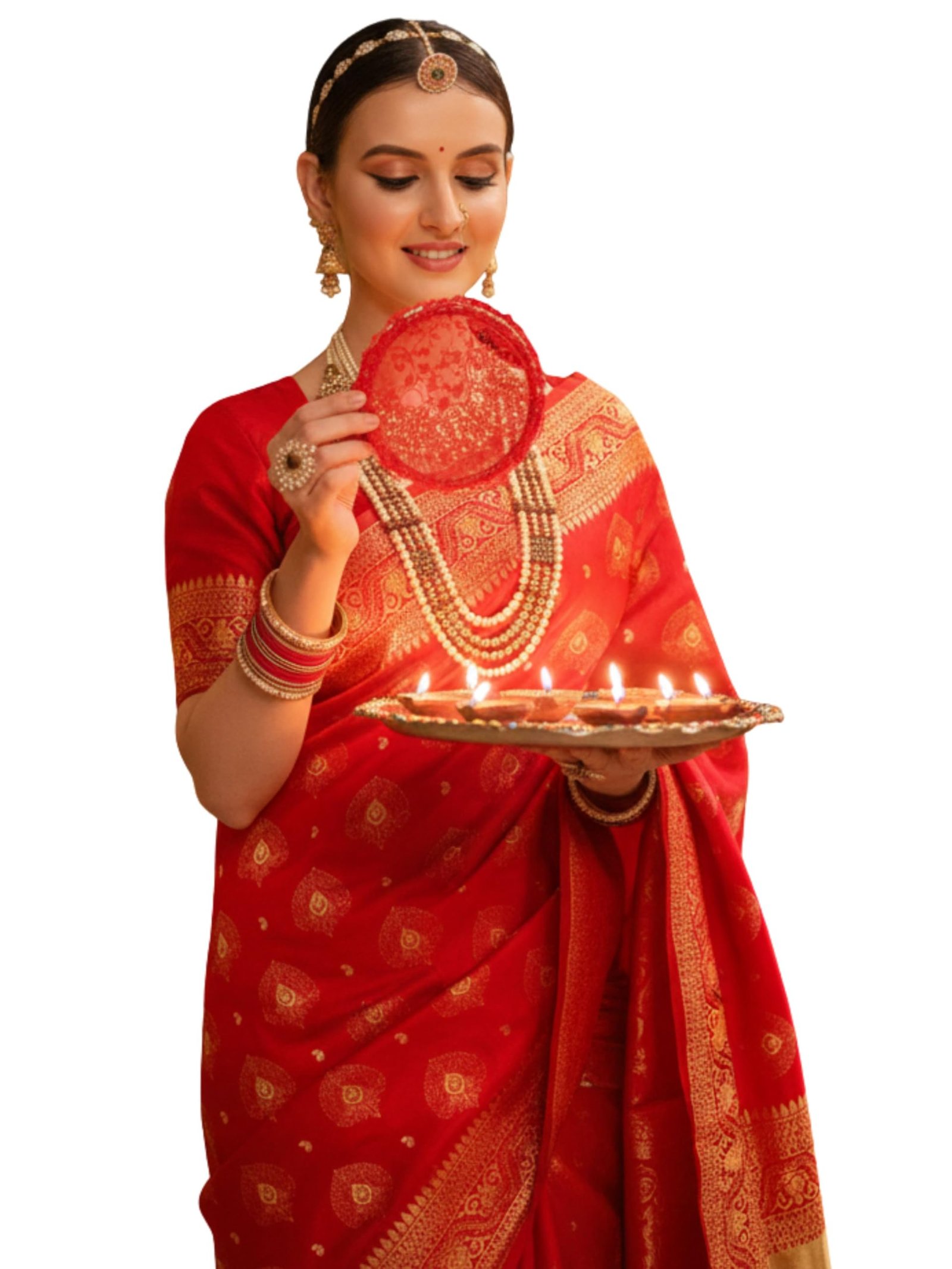 EthnicJunction Women’s Paithani Silk Blend Woven Saree With Blouse Piece |Wedding Saree | Red Saree