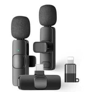 Kratos KMW02 Wireless Mic for YouTube, Dual Wireless Microphone for Video Recording, 360° Sound Capture, Noise Reduction, 40M Range, Magnetic Collar Clip, Plug & Play, Type-C & Lightning