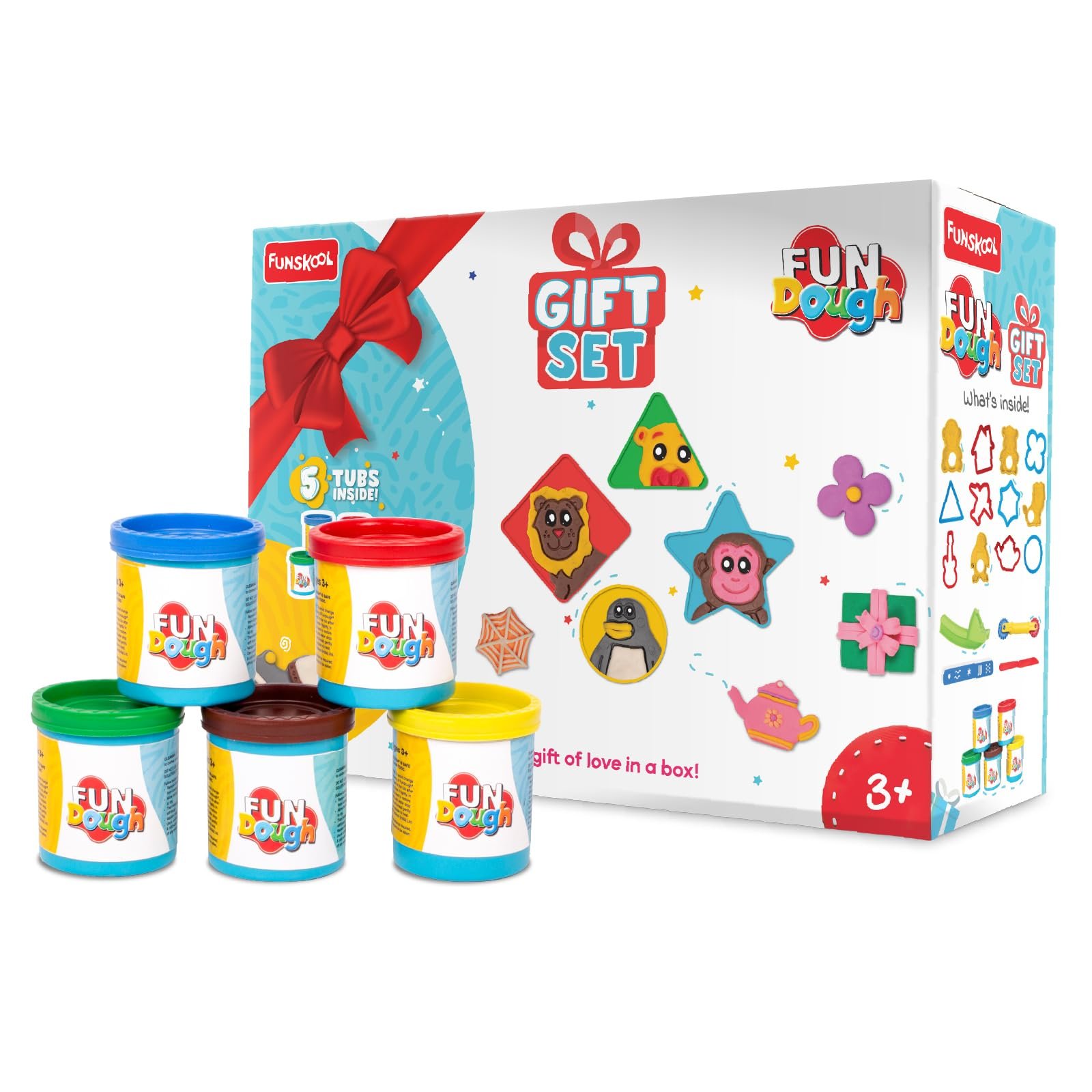 Fundough Funskool Gift Set, Play Set for Kid, 5 Colorful Dough Tubs of 50g Each (250g Total), Learning, Fun & Engaging Activity, Multicolour, Gift Set for Kids, Age 3+ Years