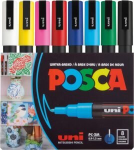 Posca PC-3M Marker | 0.9-1.3 mm Bullet Shaped Tip (Multicolor, Pack of 8)