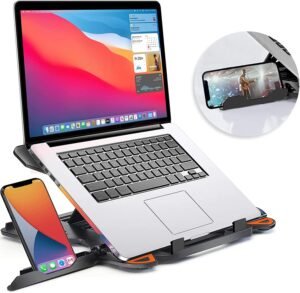 STRIFF 2-in-1 Laptop and Mobile Stand, Ergonomic, Adjustable Height, Anti-Slip Base, Heat Dissipation, Portable, Lightweight, Compatible with All Laptops Up to 15.6″ (Abs, Black)