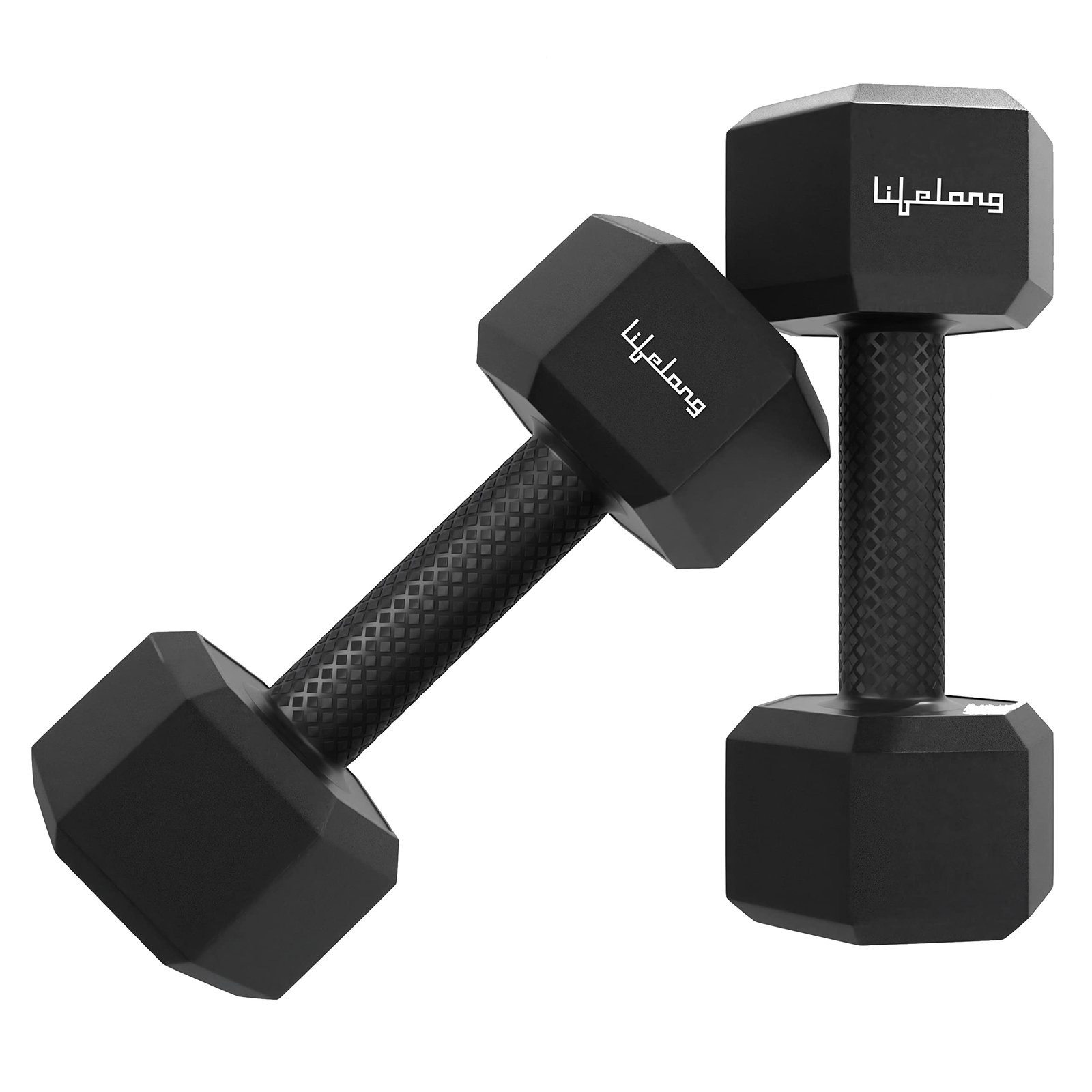 Lifelong PVC Hex Fixed Dumbbells Pack of 2 (4kg*2) for Home Gym Equipment Fitness Barbell|Gym Exercise|Home Workout|Dumbbells Weights for Men & Women (6 Months Warranty, LLPVCHD04) (Black)