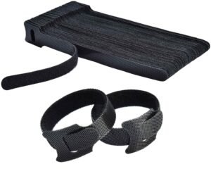 INOVERA (LABEL) 20 Pieces Cable Organizer Hook & Loop Tape – Wire/Cord Holder Management Strap – Reusable Hook & Loop Ties for PC, TV, Desk, WFH Accessories – Black