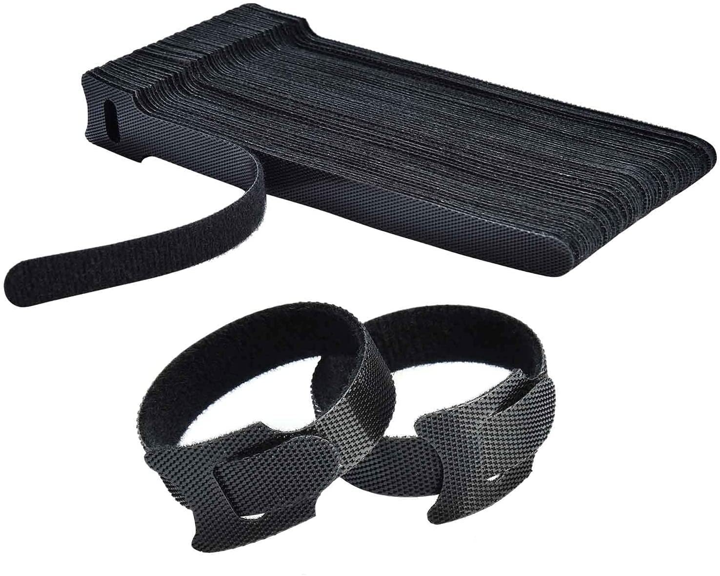 INOVERA (LABEL) 20 Pieces Cable Organizer Hook & Loop Tape – Wire/Cord Holder Management Strap – Reusable Hook & Loop Ties for PC, TV, Desk, WFH Accessories – Black