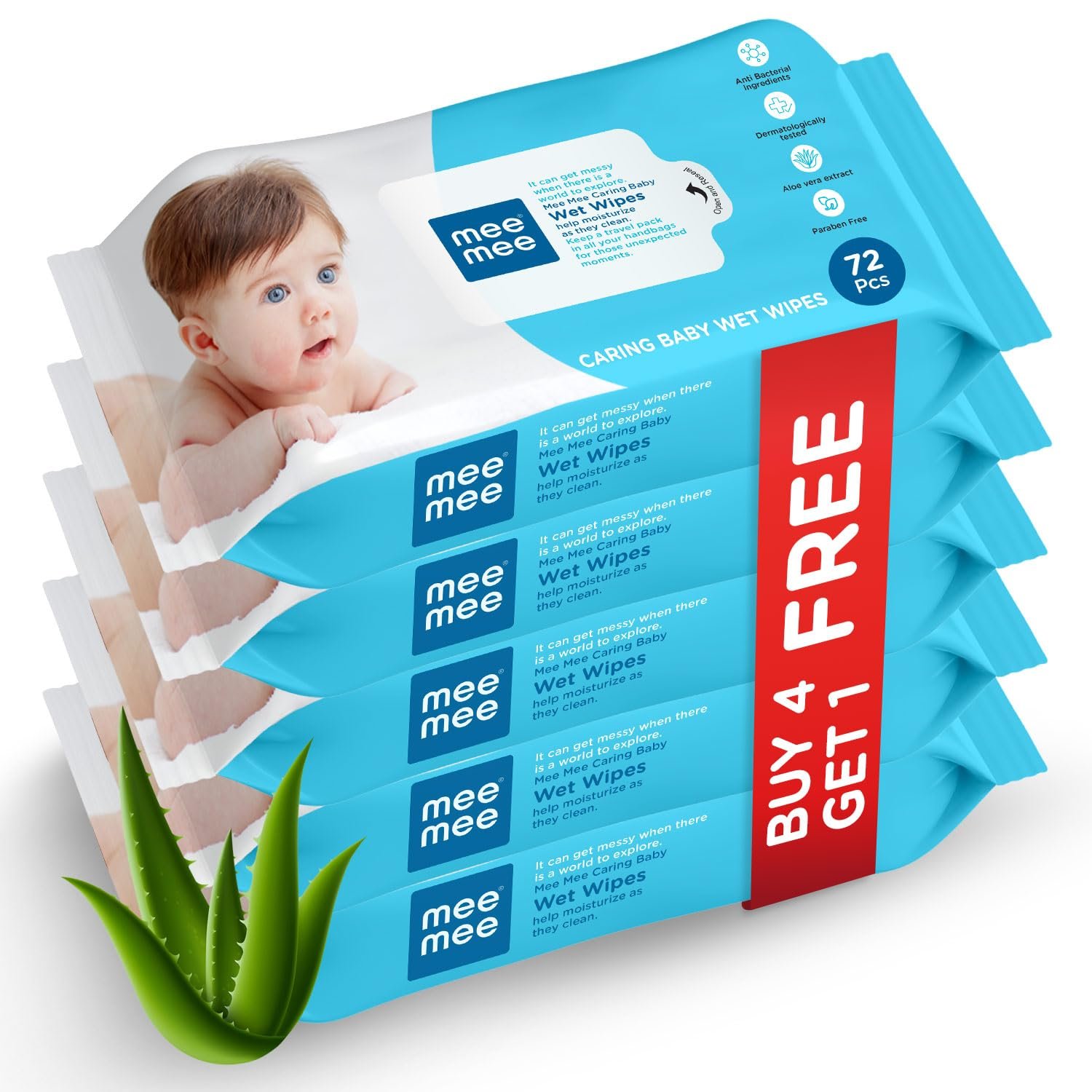 Mee Mee Soft Gentle Baby Wet Wipes (Pack of 5 × 72 wipes) | Aloe Vera & Vitamin E | Paraben & Sulphate Free | Gentle Cleansing for Babies
