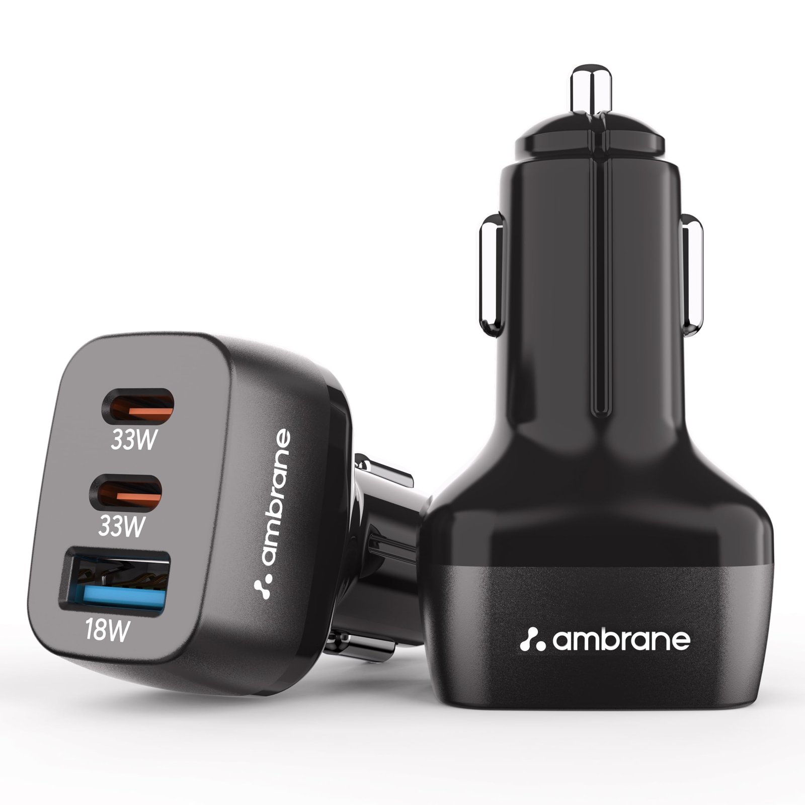 Ambrane 84W Triple Output Fast Car Charger with 2 Type-C & 1 USB, 33W Type C Charging with PD Technology, Fast Charging Adapter Compatible with Cars for iPhone & Android Smartphones (Charge C84,Black)