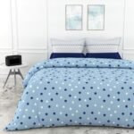 LORETO – A QUALITY LINEN BRAND 100% Cotton King Size Bedsheet with 2 Pillow Covers – Nile Blue Stars, Soft & Breathable 144 TC Fabric, Perfect for King Beds
