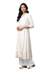 Yash Gallery Women’s Rayon Relaxed Fit Anarkali Ikat Printed Kurta
