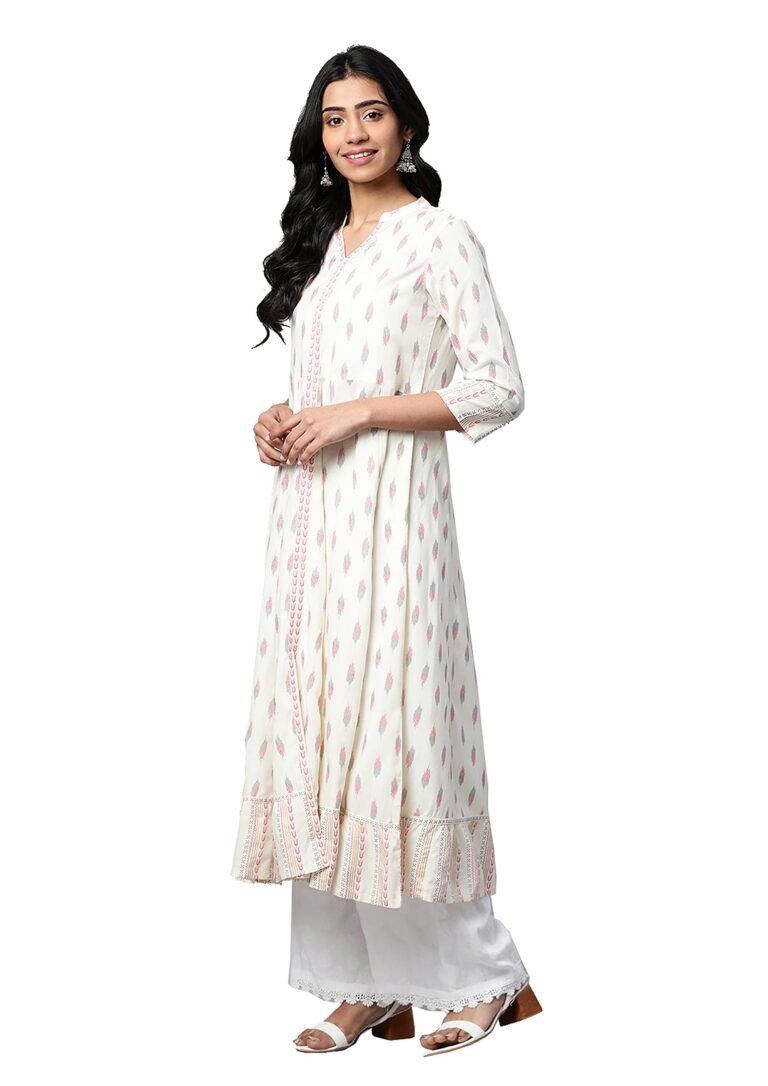 Yash Gallery Women’s Rayon Relaxed Fit Anarkali Ikat Printed Kurta
