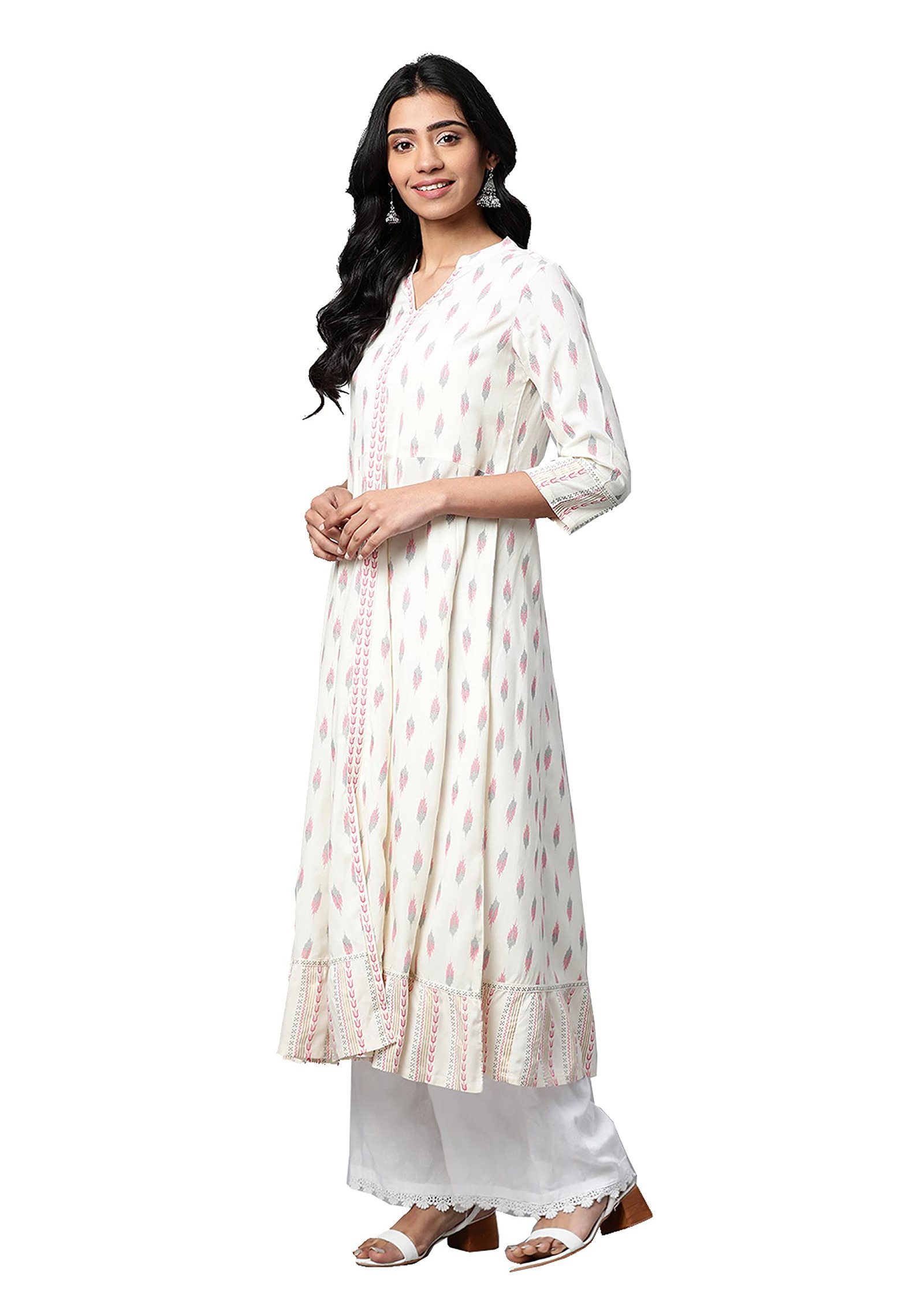 Yash Gallery Women’s Rayon Relaxed Fit Anarkali Ikat Printed Kurta