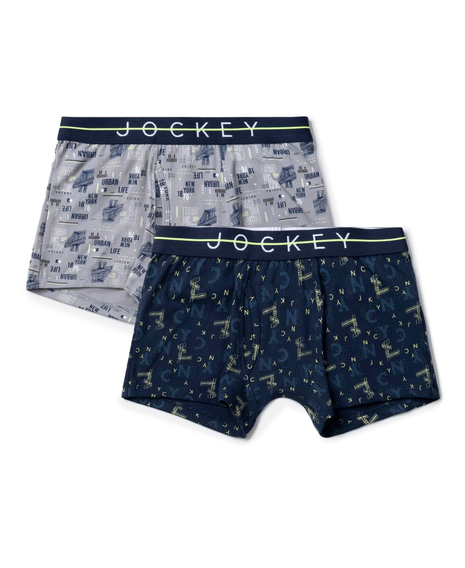 Jockey NB02 Boys Super Combed Cotton Elastane Stretch Printed Trunk with Front Open Fly and Ultrasoft Waistband_(Pack of 2, Colors & Prints May Vary)