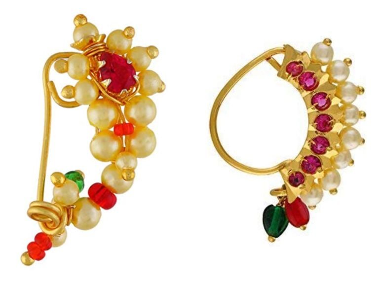 Small Size Traditional Maharashtrian Nose ring without piercing Pearl Gold Plated Nath Clip On Nose Ring For Women