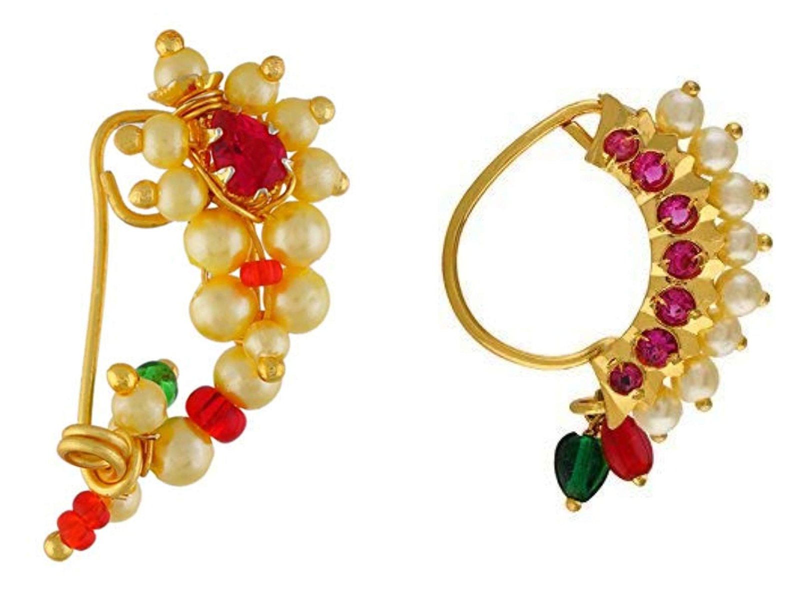 Small Size Traditional Maharashtrian Nose ring without piercing Pearl Gold Plated Nath Clip On Nose Ring For Women