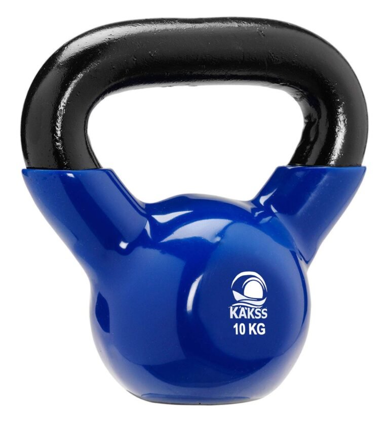 KAKSS Half Coating Vinyl Kettlebell, 10kg Blue Cast Iron Kettle Bell with Non-Slip Grip Handle for Strength Training, Home Gym Workout Equipment for Men & Women (Proudly Made in India)