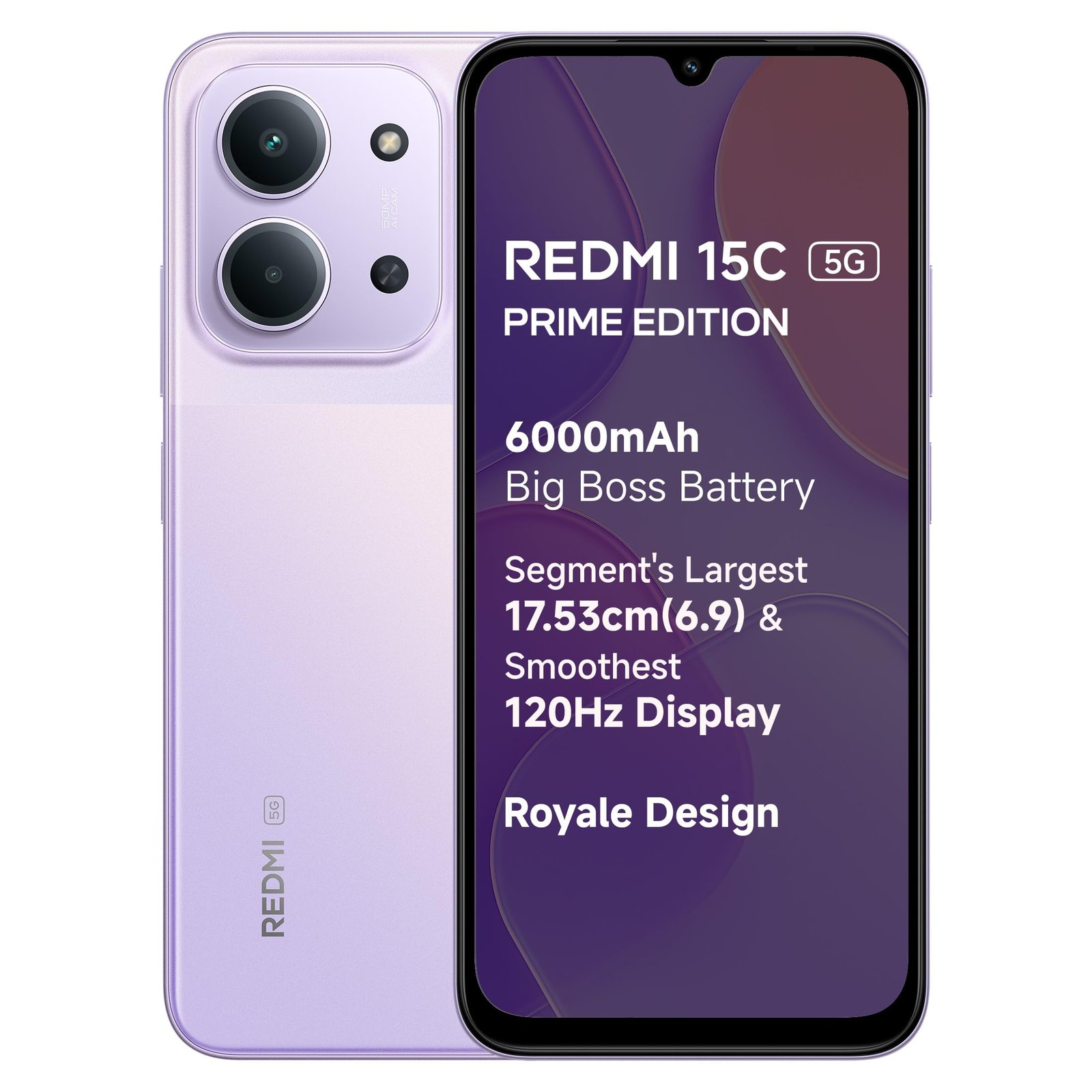 Redmi 15C 5G Prime Edition (Dusk Purple, 4GB + 128GB) | Massive 6000mAh Battery | Segment’s Largest 17.53cm Display Up to 120Hz | MediaTek Dimensity 6300 | 33W Fast Charging | 50MP AI Dual Camera