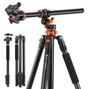 K&F Concept 90 Inch/230Cm Ultra High Camera Tripod,Horizontal Overhead Shooting Travel Tripods With Metal Ball Head 10KG Load Capacity,Detachable Monopod,For Indoor And Outdoor Use T254A7+BH-28L,Black