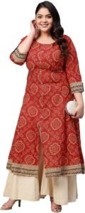 Yash Gallery Women’s Plus Size Cotton Bandhej Printed Anarkali Kurta|Regular Fit