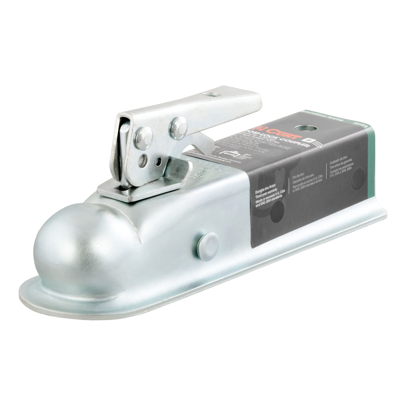 CURT 25153 Posi-Lock Coupler, 2″ Straight Tongue, 3500 lbs. Towing Capacity