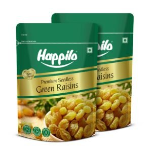 Happilo Premium Seedless Fresh Green Raisins Kishmish Nutritious Rich In Iron Value Pack 500Gram(Pack Of 2)