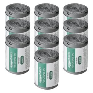 Amazon Basics Pet Poop Bags with Fun Paw Print Design | Strong, Leak-Proof | Easy to Use | Unscented | Grey | 300 Count (30 Bags x 10 Rolls)