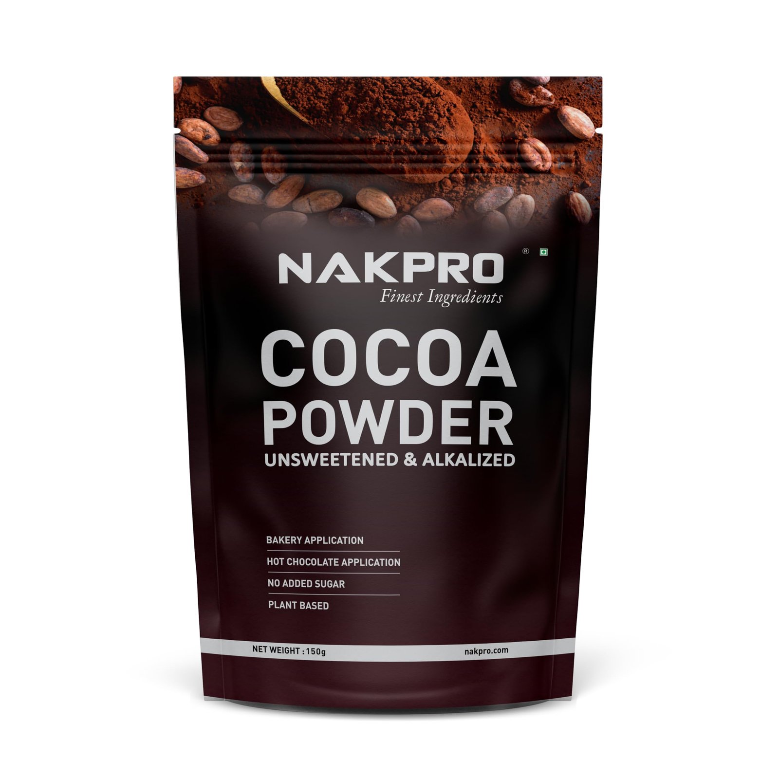 NAKPRO 100% Pure & Natural Unsweetened Plant Based Cocoa Powder, 150g | 22.5g Protein | Ideal for Cake, Baking, Hot Chocolate, Milkshakes & More (150g)