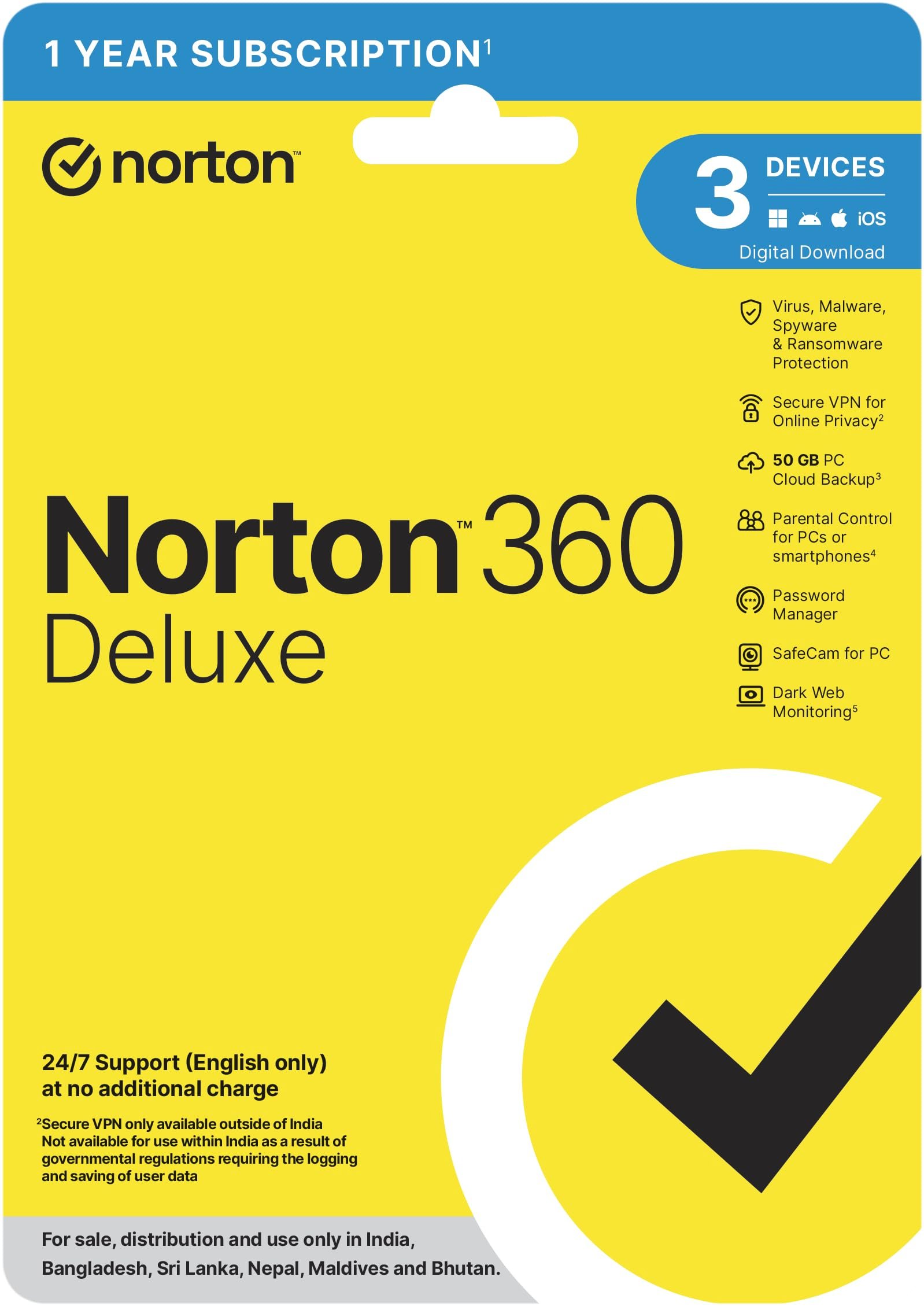 Norton 360 Deluxe |3 Users 1 Year|Total Security For Pc, Mac, Android Or Ios |Additionally Includes Password Manager, Pc Cloud Back Up, Safecam For Pc |Email Delivery In 2 Hrs