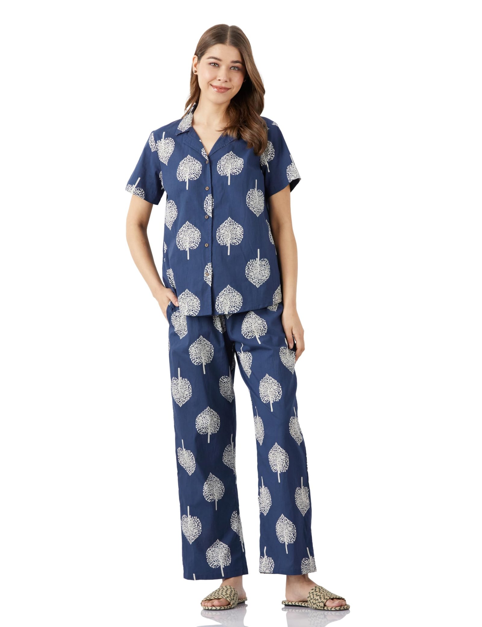 Amazon Brand – Myx Women Cotton Shirt and Relaxed Pajama Set | Night Suit Set (Available in Plus Sizes)
