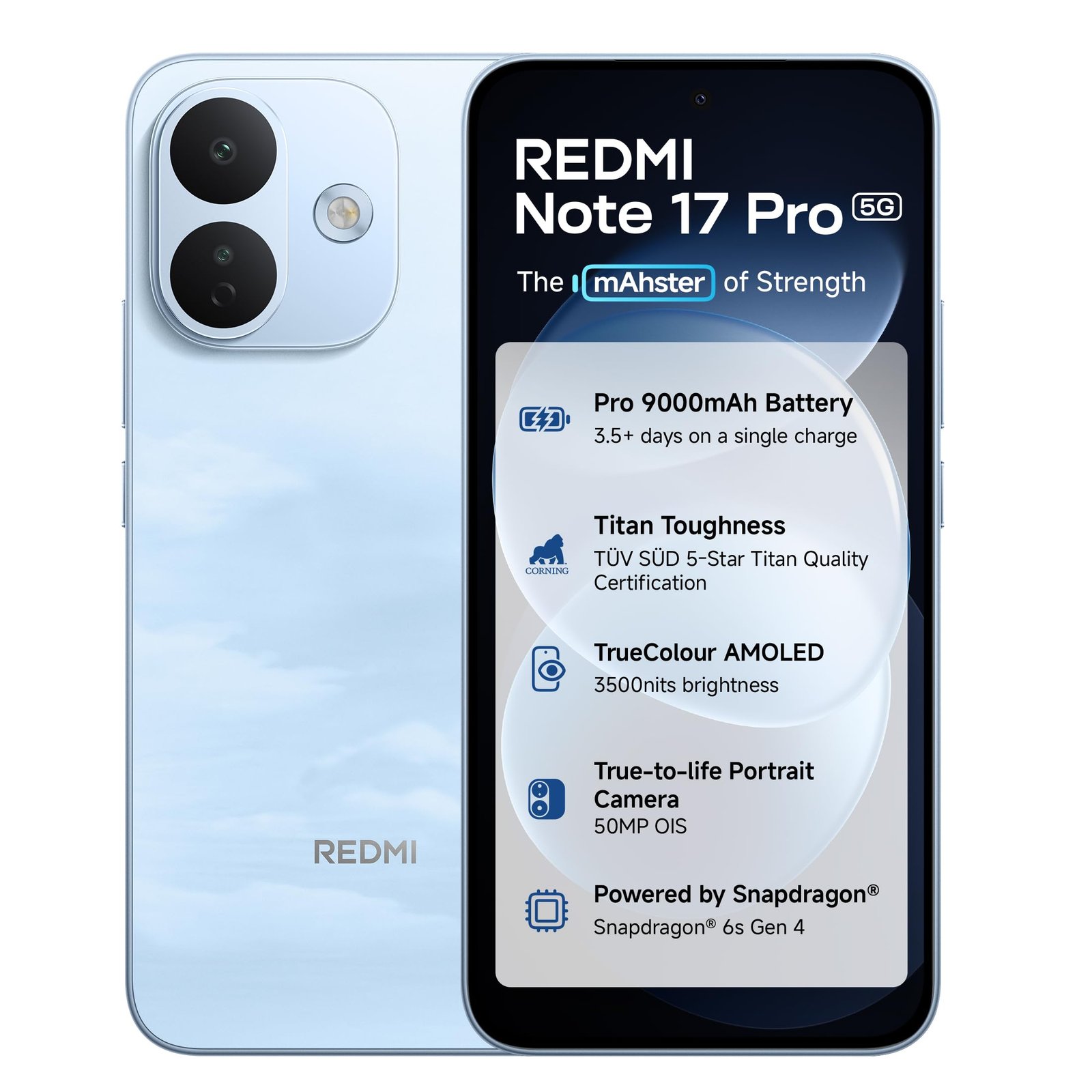 Redmi Note 17 Pro 5G (Cloud Blue, 8GB RAM, 256GB ROM) | 9000mAh Battery + 67W TurboCharge* | 6.83″ 12-bit TrueColour AMOLED | No.1 Care Plan | Snapdragon 6s Gen 4 | 50MP OIS Camera | Victus 2 | IP69K