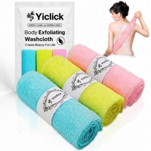 Yiclick Exfoliating Washcloth Towel [3 Pack], Japanese Exfoliating Bath Wash Cloth for Body Exfoliation, Korean Back Scrubber Washer for Shower, African Net Sponge Brush Loofah Exfoliator (3 Colors)