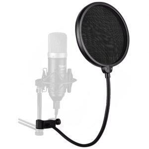 Juârez PF-100 6-inch Studio Microphone Pop Filter Shield Mask, Double Mesh Wind Screen with 360° Flexible Gooseneck and Quick Mount or Release Clamp for Recording, Singing and Broadcast Studio