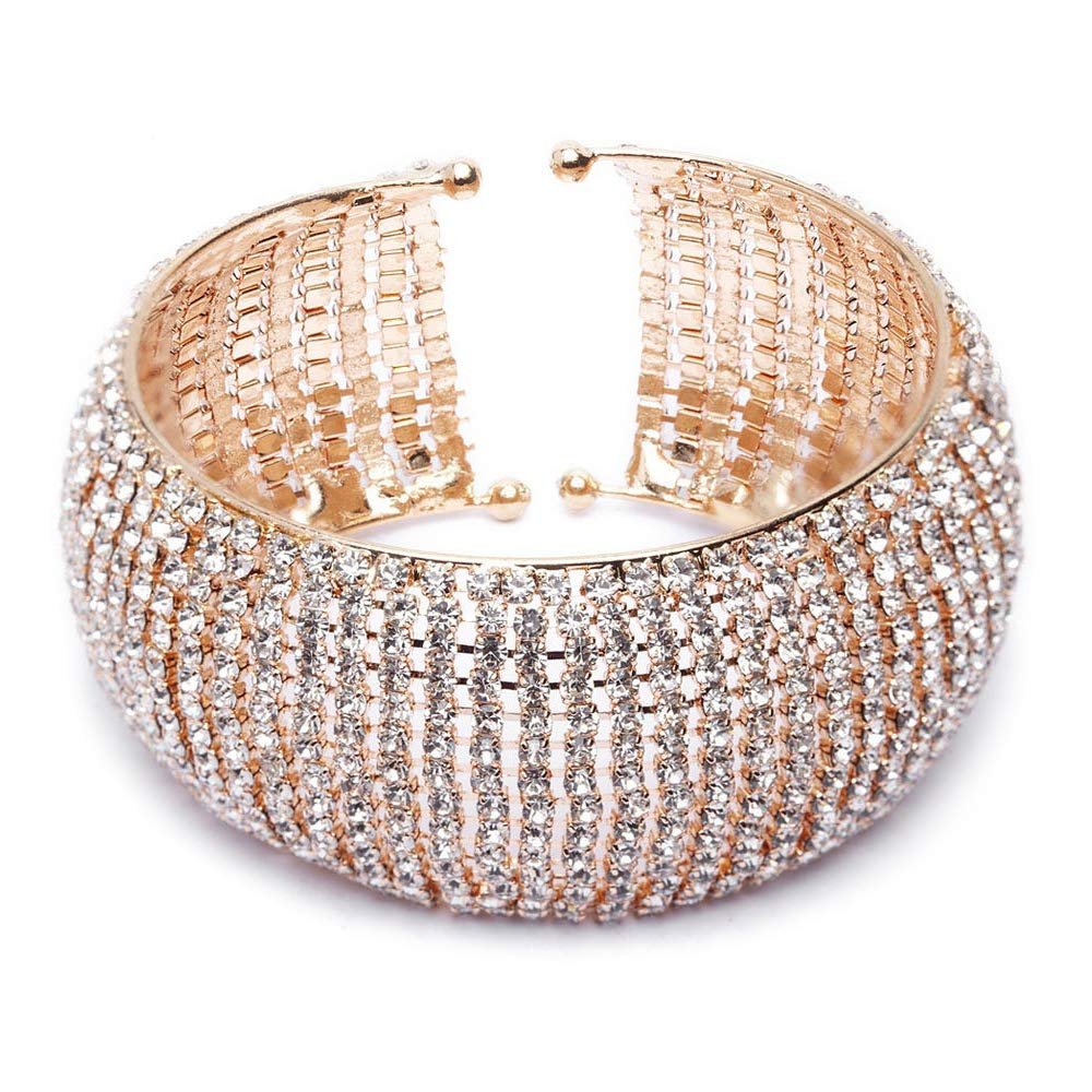 Shining Diva Fashion 18k Rose Gold and Silver Plated Adjustable Crystal Cuff Bracelet for Women and Girls