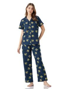 Amazon Brand – Myx Women Cotton Shirt and Relaxed Pajama Set | Night Suit Set (Available in Plus Sizes)