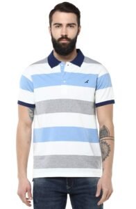 AMERICAN CREW Men’s Cotton-Poly Half Sleeve Striped Polo T-Shirt