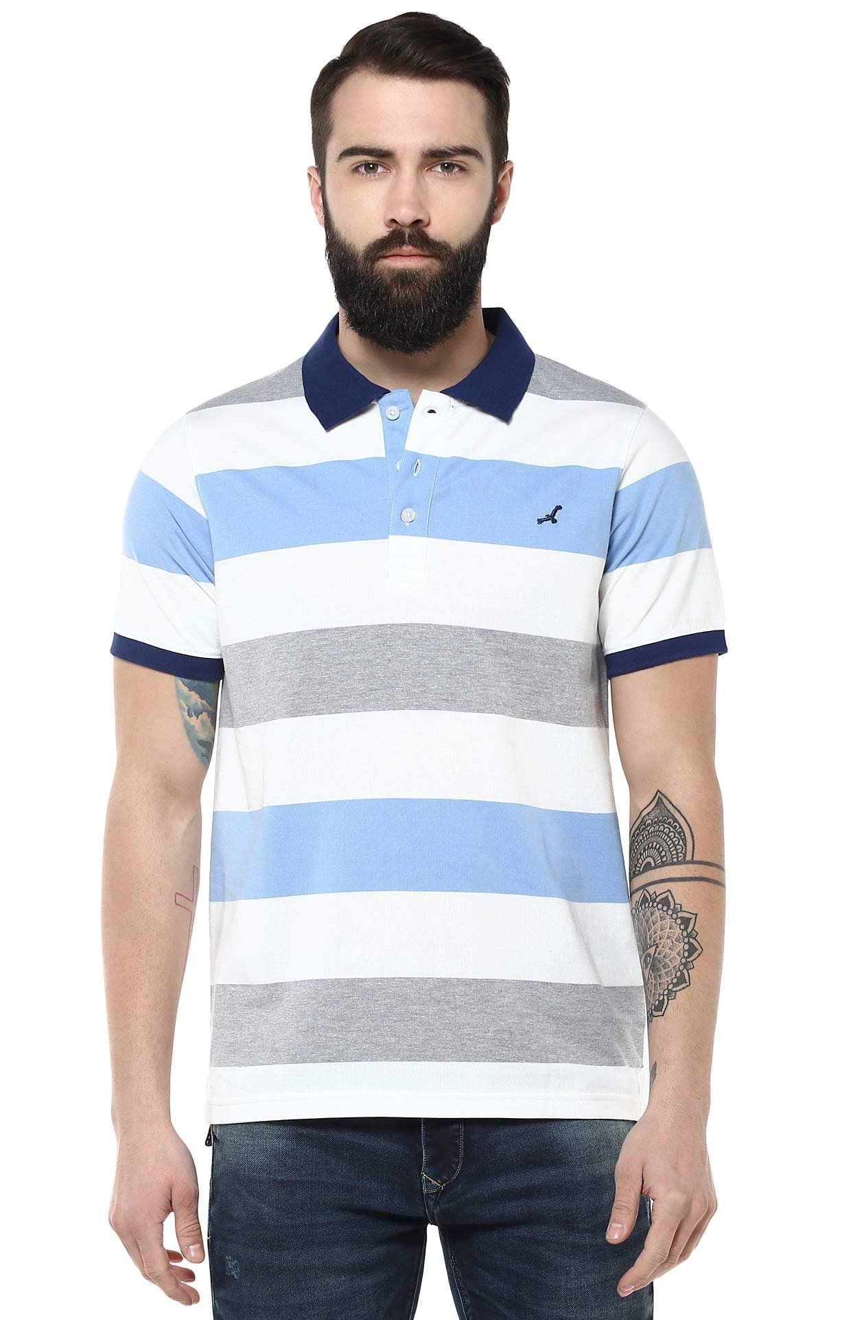 AMERICAN CREW Men’s Cotton-Poly Half Sleeve Striped Polo T-Shirt