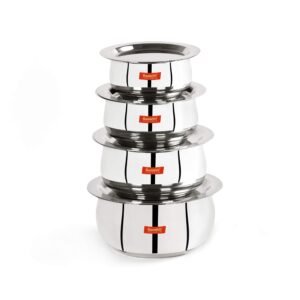 Sumeet Stainless Steel Belly Shape 4 Pc Tope Set, Silver