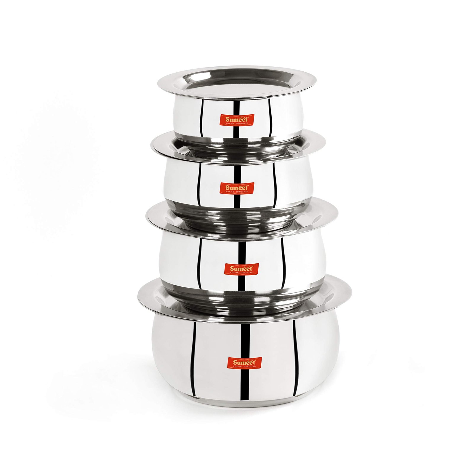 Sumeet Stainless Steel Belly Shape 4 Pc Tope Set, Silver