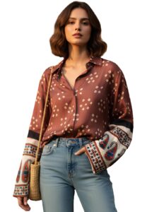 GRECIILOOKS Women French Crepe Printed Formal Shirt | Stylish Office Top | Casual Full Sleeve Shirts | Trendy Summer Tops | Smart Casual Printed Top for Women’s | French Crep Button Down Modern Fit