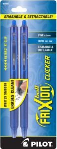 Pilot FriXion Clicker Retractable Erasable Gel Pens, Fine Point, Blue Ink, 2-Pack (31461)