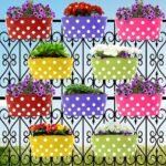 TrustBasket Dotted Oval Railing Planter for Balcony with Detachable Handle (Multicolor, Pack of 10, 12 inch) | Hanging Planter | Anti Rust Plant Container Gamla for Home Décor | Indoor & Outdoor