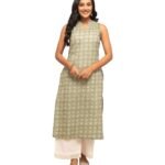 FIORRA Womens Cotton Regular Fit Floral Printed A-Line Kurta