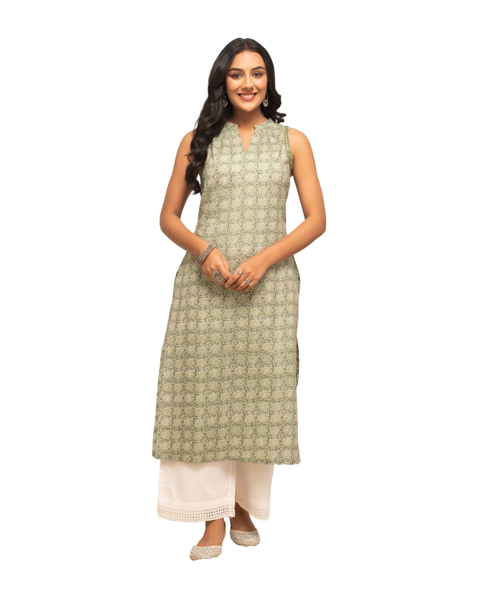 FIORRA Womens Cotton Regular Fit Floral Printed A-Line Kurta