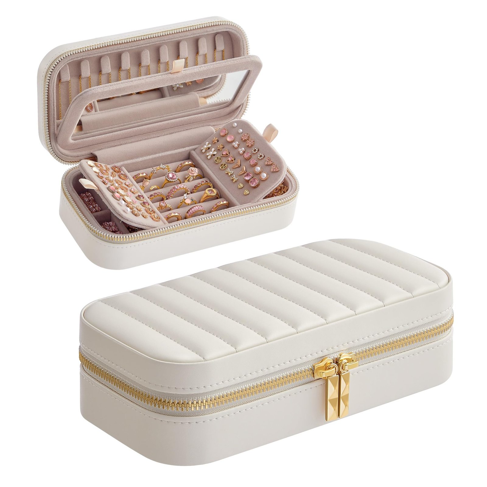 SONGMICS HOME Travel Jewelry Case, Portable Box Organizer with Mirror