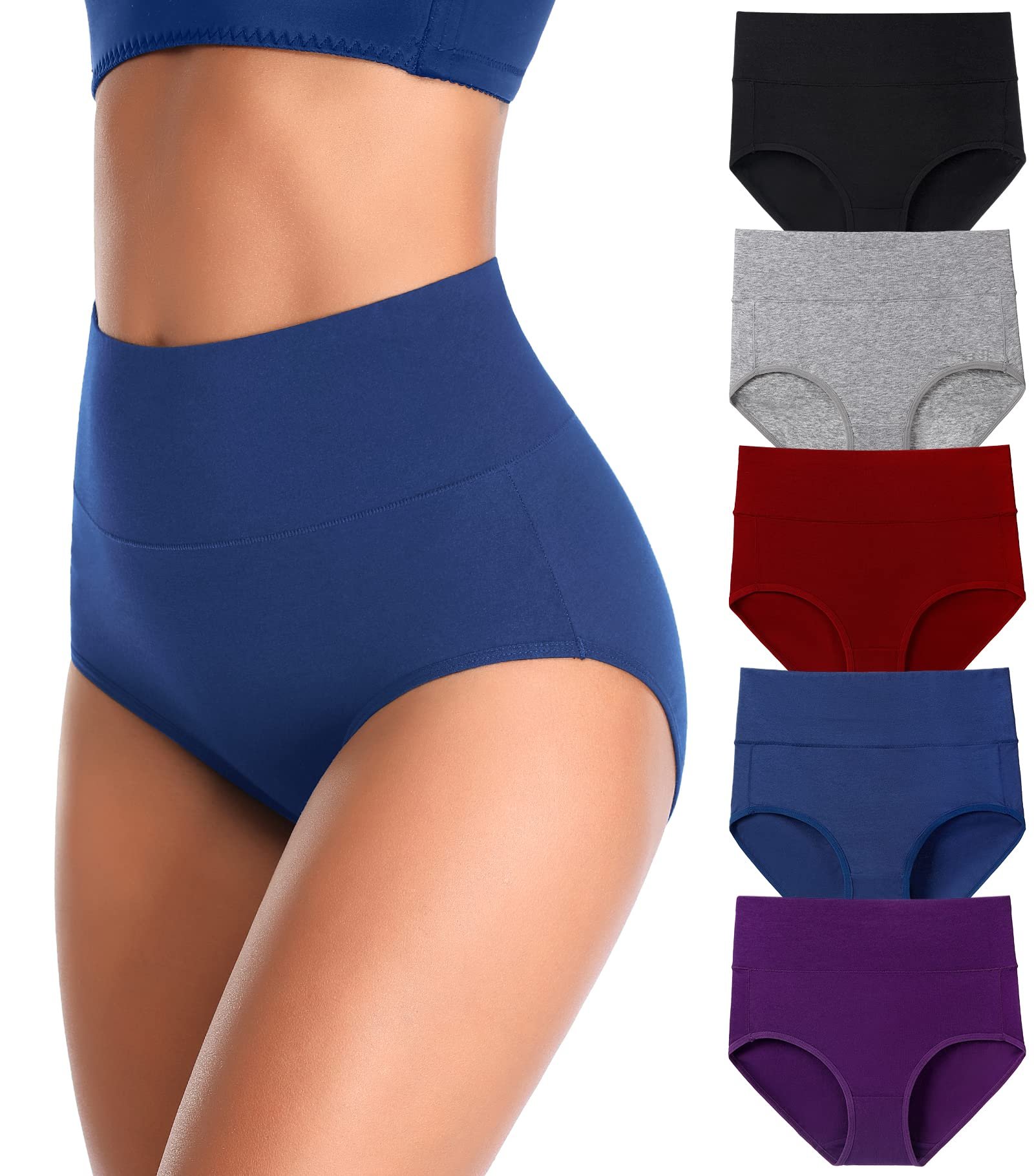 Women’s High Waist Cotton Underwear Soft Brief Panties Decorated with Lace Regular and Plus Size