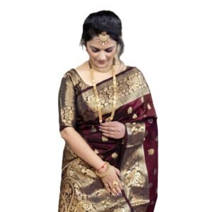 C J Enterprise Women’s Pure Soft Silk Saree With Blouse Piece For Wedding