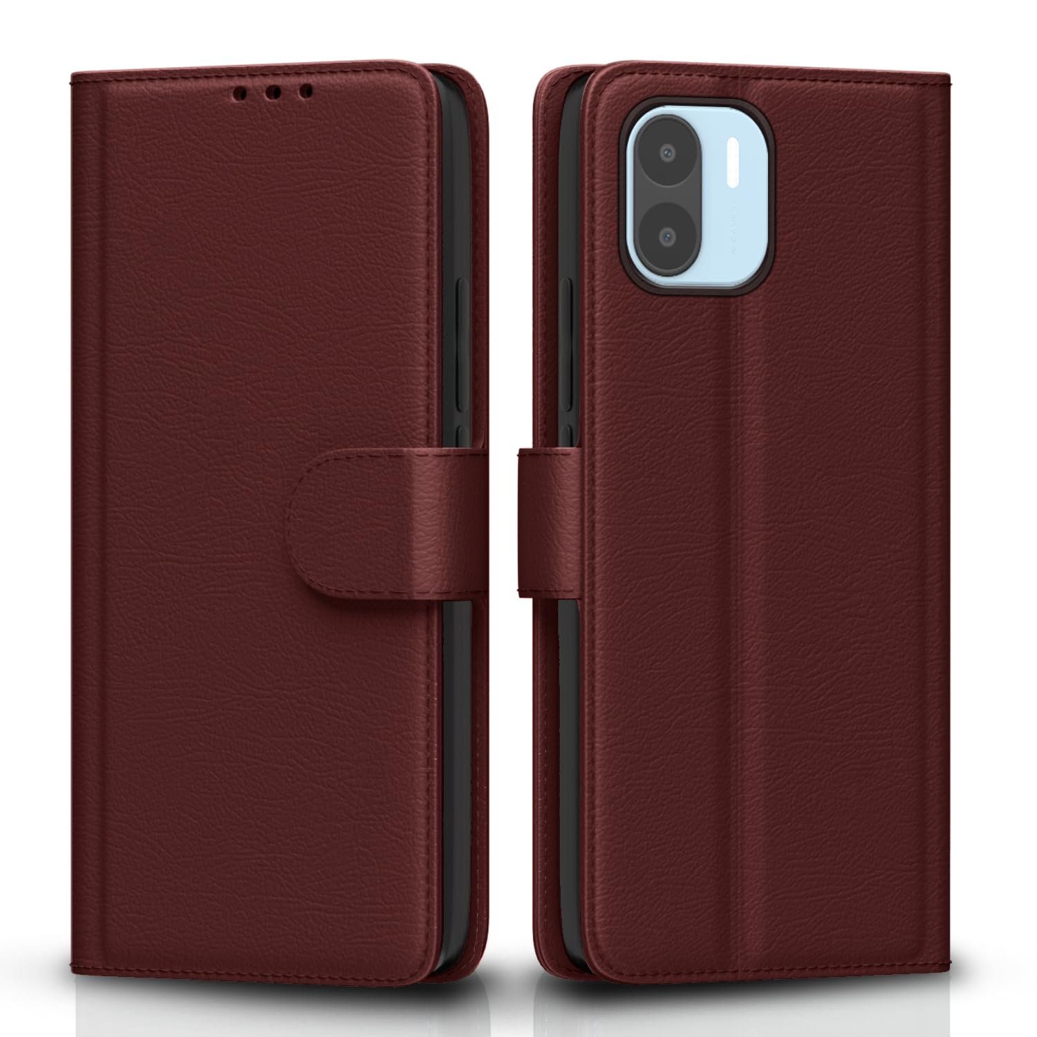 Pikkme Redmi A1 | Redmi A2 Flip Case Leather Finish | Inside TPU with Card Pockets | Wallet Stand and Shock Proof | Magnetic Closing | Complete Protection Flip Cover for Redmi A1 | Redmi A2 (Brown)