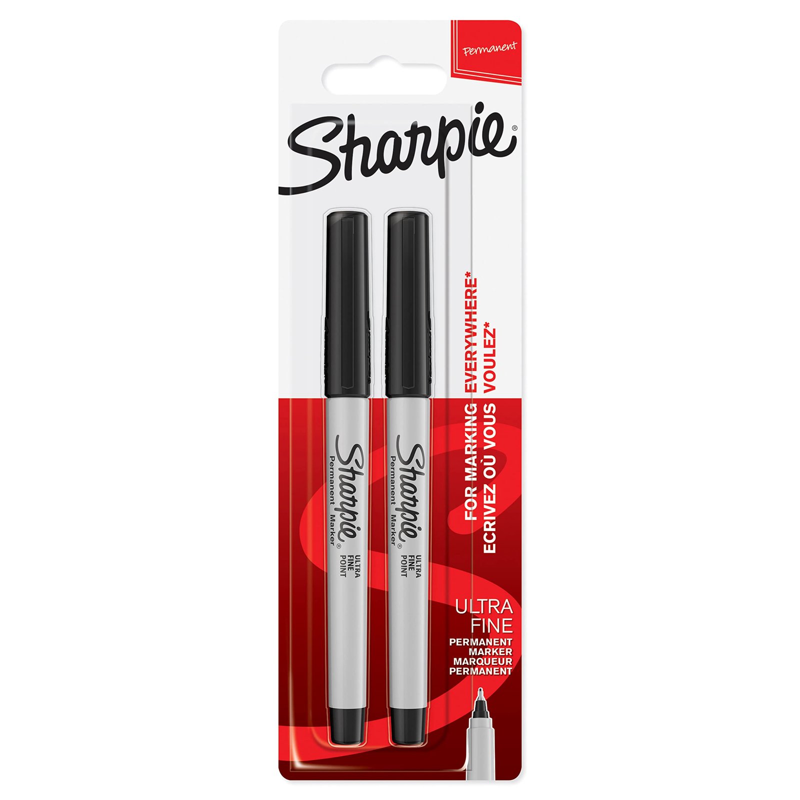 Sharpie Permanent Markers, Ultra-Fine Tip – Black, Pack of 2