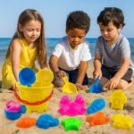 Wishkey Beach Toys for Kids Sand Game Castle Building Plastic Toy Set, Multicolor Kids Toys Bucket and Animal Molds Pack of 10 for Outdoor Play and Travel Fun