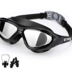 PRIME DEALS Premium Big Frame Competition Swim Goggles with Free Protective Case Pro Clear Lens & Wide-Vision Swimming Goggles with UV and Anti Fog Protection for Adult Men Women – Black.